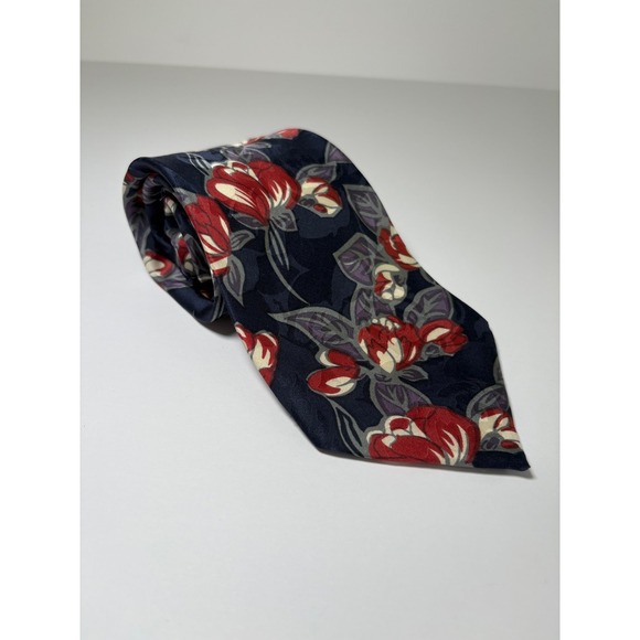Oleg Cassini Necktie Silk Floral Red Tulip Vintage Men's Fashion Tie - Picture 1 of 3
